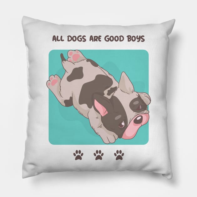 Cute Pug Puppy / All Dogs Are Good Boys / Dog Lover / Dog Person / Pug Design Pillow by Redboy