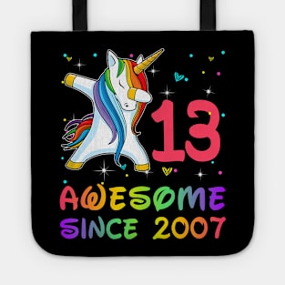 Awesome Since 2007 Birthday Unicorn Dabbing Gift 13 Years Old Tote