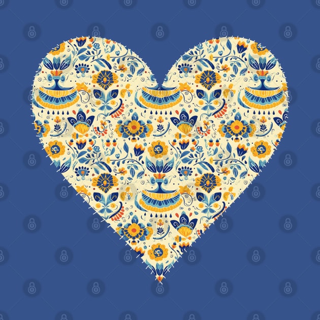 Ukrainian Flag Style Retro 30s Cute Floral Ukraine Heart by Ai Wanderer