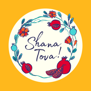 Shana Tova, pomegranate wreath on ivory T-Shirt