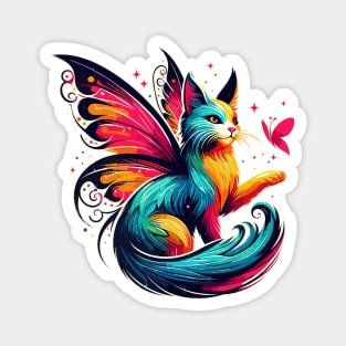 Magical Colorful Fairy Cat With Butterfly Magnet