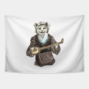 A Singing Cat Playing Samisen Tapestry