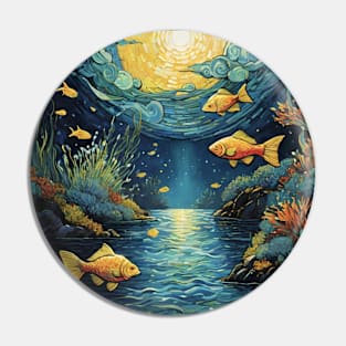 Starry Night Seascape: Van Gogh-Inspired Oceanic Symphony Pin