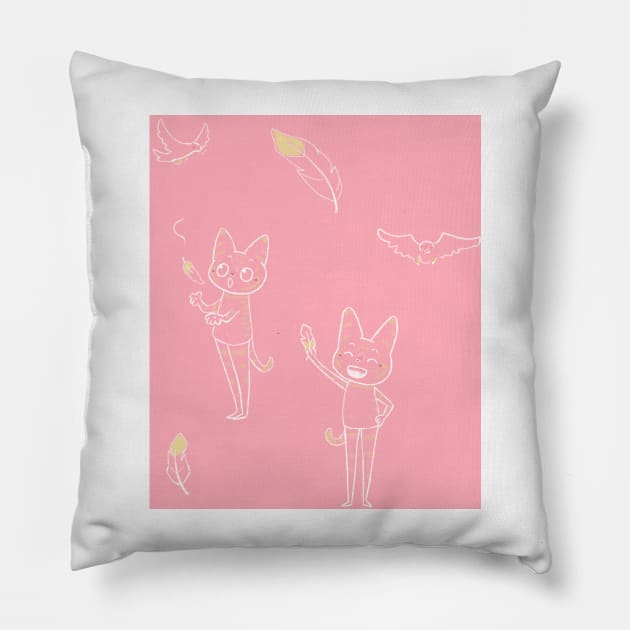 Feather cat pattern Pillow by bitingnclawing