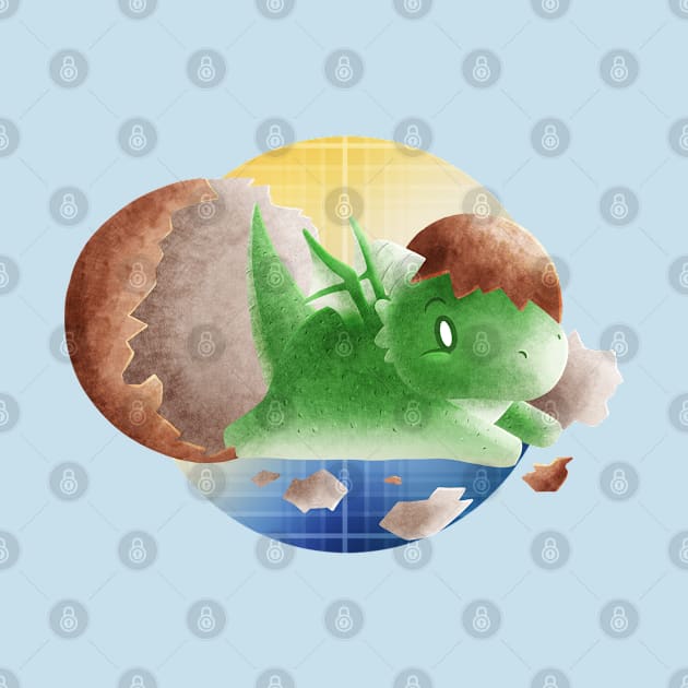 Kawaii Green Baby Dragon - With Background by Chiisa