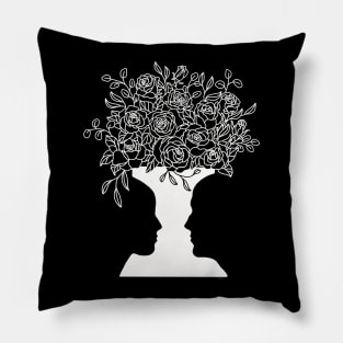 Faces Vase Modern Line Drawing Floral Roses Bouquet Pillow