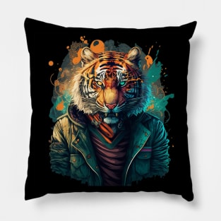 Pop Culture Tiger Wearing Jacket Pillow