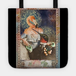 Mysterious Tarot Lovers Hummingbird and Flamingo Tote