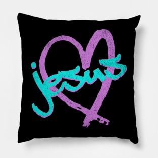 I Love Jesus Vintage 80's & 90's Blue and Purple Pillow