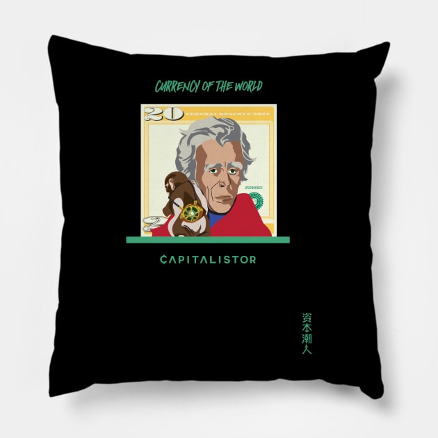 USD000022 - Baby Monkey backward on Andrew Jackson as Mr Strange Series 6 Pillow by Capitalistor