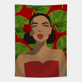 Tropical Rose Woman Tapestry