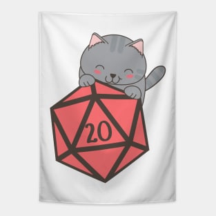 Cute Cat with Polyhedral D20 Dice Tapestry