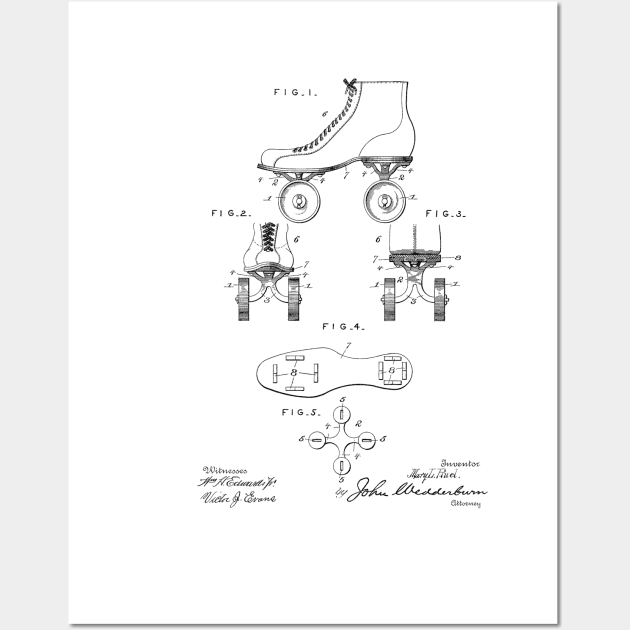 Skater Skateboard Skateboarding Vintage Patent Drawing Print White