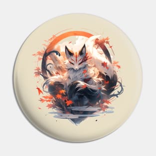 Japanese Kitsune Fox Illustration Pin