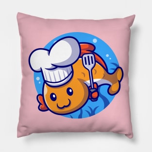 Cute Fish Chef With Spatula Cartoon Pillow