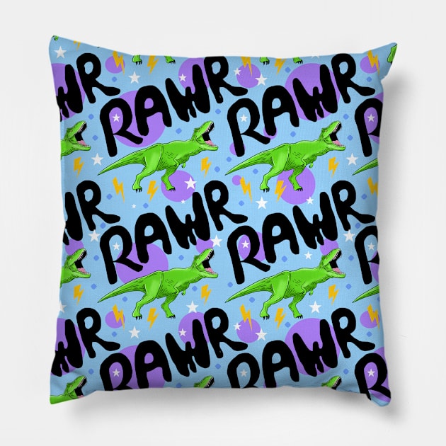 Dinosaur rawr pattern Pillow by Meakm