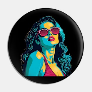 Comic Pop Art Girl with Shades Pin