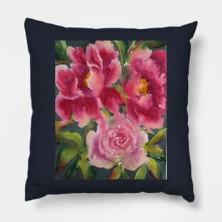 Peony Bloom Watercolor Painting Pillow