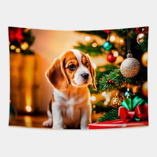 Beagle Puppy Dog with Christmas Gifts Tapestry