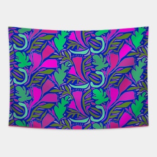 Tropical Block Print Flowers - Pink Navy Green Tapestry