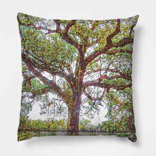 New Orleans French Quarter Nola Green Mosaic Iconic Oak Tree in Colorful Botanical Nature in Southern Louisiana Pillow