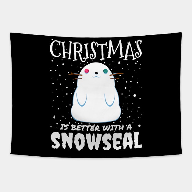 Christmas Is Better With A Snowseal - Christmas cute snow seal gift Tapestry by mrbitdot