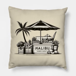 Malibu Farmers Market - Minimalist Vintage Line Art Pillow