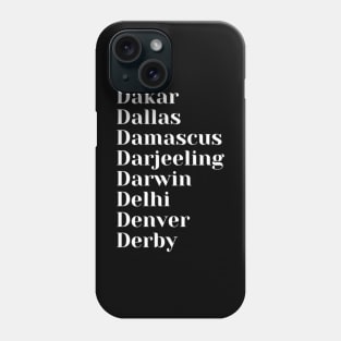 Cities starting with, D, Mug, Pin, Mask Phone Case