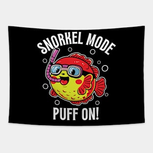 Snorkel Mode Puff On! - Snorkeling Puffer Fish Tapestry