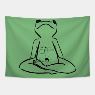 Yoga Bellies Frog Meditating in Black Tapestry