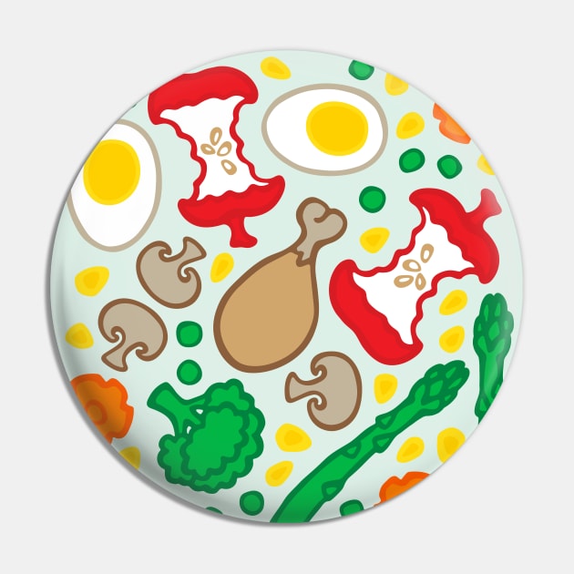 PICNIC Fun Summer Food Apple Core Eggs Veggies Drumstick Bright Graphic Colours - UnBlink Studio by Jackie Tahara Pin by UnBlink Studio by Jackie Tahara