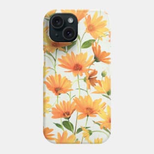 Painted Radiant Orange Daisies on off-white Phone Case