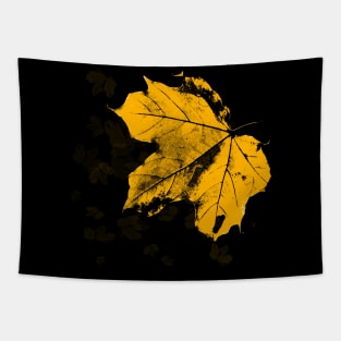 Golden Maple Leaf Pattern on Black Background Tapestry