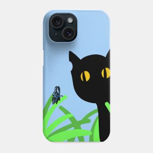 cute black cat and butterfly Phone Case