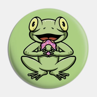 Cute Frog Eating Donut Pin