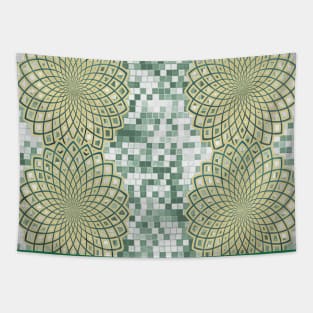 Green Mandala Lotus Flower of Life Sacred Geometry Pattern Print Tapestry