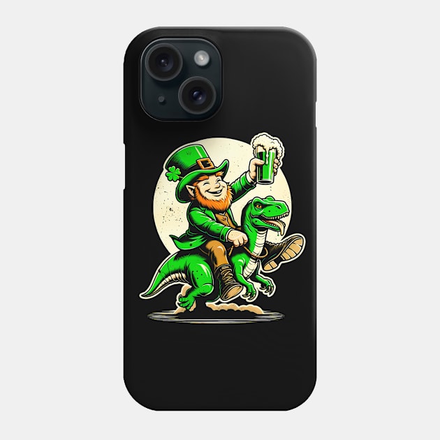 Irish Fantasy: Leprechaun Astride T-Rex Celebration Shirt for St. Patrick's Phone Case by Klimek Prints