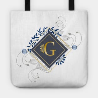 G, blue and gold initial monogram. Tote