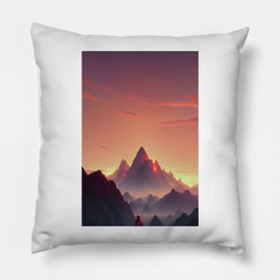 A Men Chilling - Mountain Range at Sunset Landscape Pillow