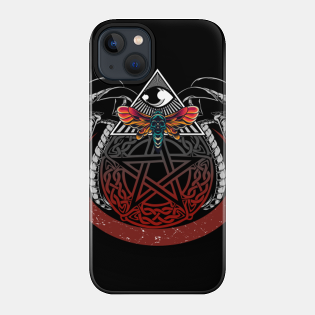 Wiccan pentacle surrounded by vipers, death moth and all seeing eye - Magic - Phone Case