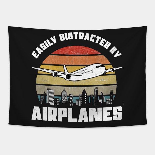 Easily Distracted By Airplanes - Pilot Aviation Flight print Tapestry by theodoros20