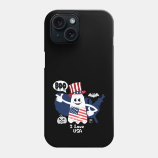 BOO GHOST with American flag "I love USA" - cute Halloween Phone Case