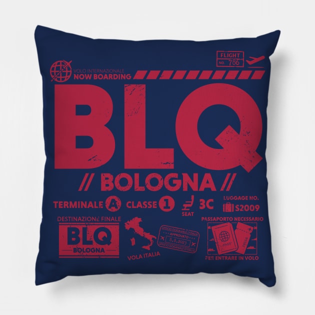 Vintage Bologna BLQ Airport Code Travel Day Retro Travel Tag Italy Pillow by Now Boarding