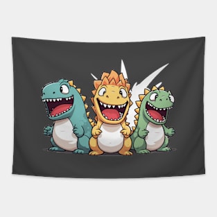 three Godzilla happy mood in kawaii cartoon style Tapestry