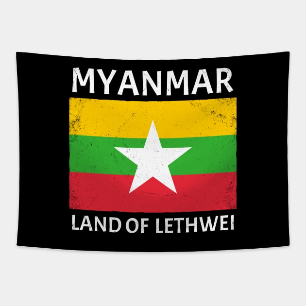 Myanmar Flag Land of Lethwei Tapestry by NicGrayTees