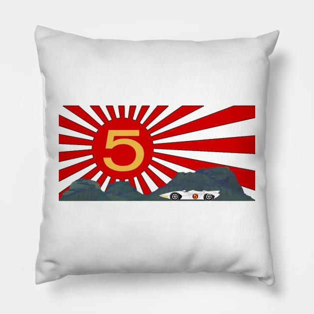 Mach 5 Speed Racer Rising Sun Pillow by drquest