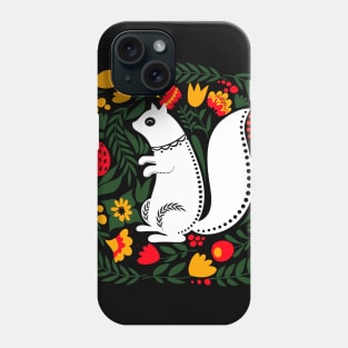 Folk Art White Squirrel with Bright Flowers and Leaves Phone Case