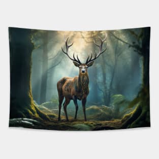 Stag Deer Animal Wildlife Wilderness Colorful Realistic Illustration Tapestry