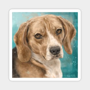 Gorgeous Beagle Painting with on Bluish Green Background Magnet