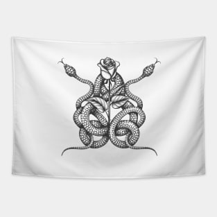 Two Snake and Rose Flower Tapestry